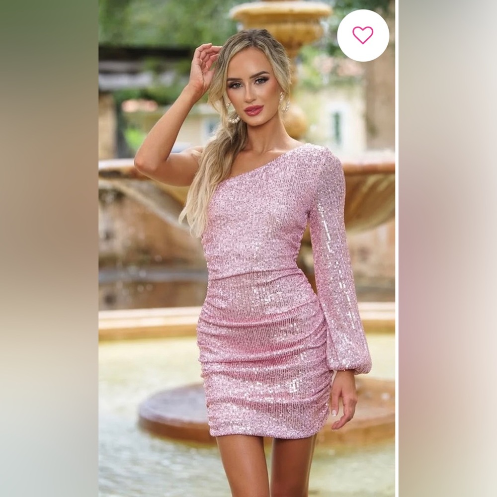 Light Pink Zena One-Sleeve Short Sequin Prom/Party Dress